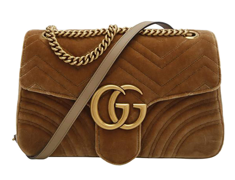 Gucci Beige GG Marmont Velvet Medium Shoulder Bag 